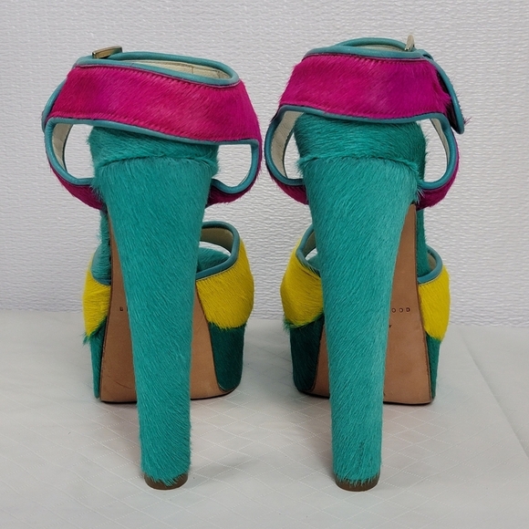 Brian Atwood Karin Multicolor Pony Hair Platform High Heel Sandal Shoes Size 39 - Picture 9 of 13